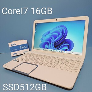 ★最強Corei7★/メモリ16GB/新品SSD512GB/Windows11/T552/58HW/ホワイトOffice2019H&B/ブルーレイ/カメラ/東芝/dynabook/TOSHIBA/BLT