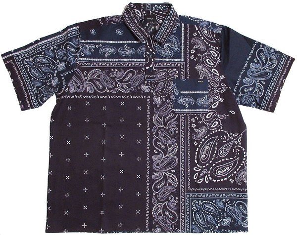RVCA ルーカ バンダナ UT 半袖シャツ XLサイズ ネイビー 胸ポケット付き 青 紺