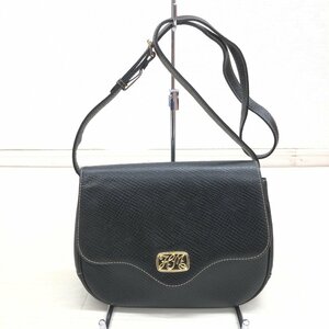 ●美品 HANAE MORI ハナエモリ ゴールド金具 本革 レザー フラップ ショルダーバッグ 黒 ブラック クロスボディバッグ 肩掛け レディース