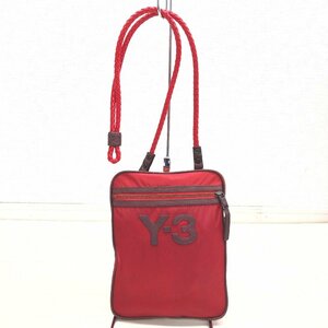 ●Y-3 adidas Yohji Yamamoto ヨウジヤマモト ワイスリー ロゴレザーパッチ 縦型 ショルダーバッグ 赤 レッド クロスボディバッグ 肩掛け