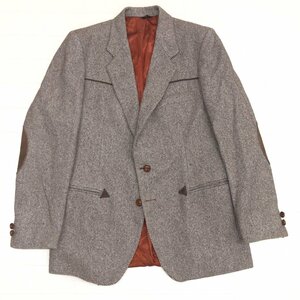 ●L'UOMO ALTA MODA アルタモーダ ヴァージンウール100% ツイードジャケット 48(L相当) ブラウン系 エルボーパッチ ヴィンテージ 古着 紳士