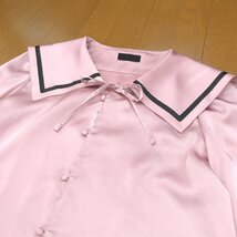 FICTION TOKYO フィクション セーラーカラー ゆったり サタン チュニック シャツ F ピンク パフスリーブ ブラウス ビッグシルエット_画像4