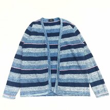 ●美品 AZUL by moussy アズール 藍染め コットン ニット オープンカーディガン L 紺系 インディゴ セーター ボーダー カジュアル メンズ_画像1