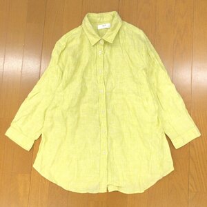 UNIQLO ユニクロ 麻 リネン100% シャツ XL ライトグリーン 長袖 ブラウス LL 2L ゆったり 大きい 国内正規品 レディース 女性用