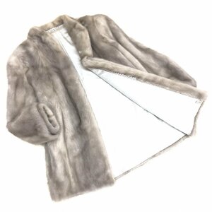 ★Real Mink Fur Coat 最高級毛皮 サファイヤミンク セミロングコート 13(XL相当) シルバー リアルファー 毛皮 ゆったり 大きい 2L LL 婦人