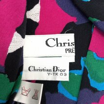 Christian Dior クリスチャンディオール シルク100% ヴィンテージ 総柄 ノーカラー シャツ S ブラウス フライフロント 女性用 古着 レトロ_画像3