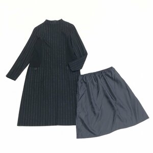 ●Pierre Cardin ピエールカルダン ウールブレンド ストライプ ニット ワンピース L 黒 ブラック 日本製 ミモレ丈 国内正規品レディース