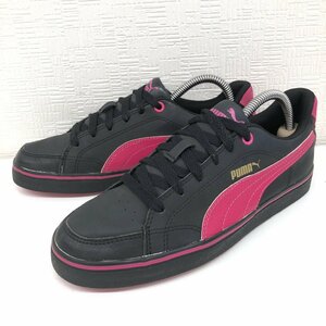 ●美品 PUMA プーマ コートポイントVU エコレザー ローカット スニーカー 24cm 黒 ブラック ロゴプリント ローカット レディース 女性用