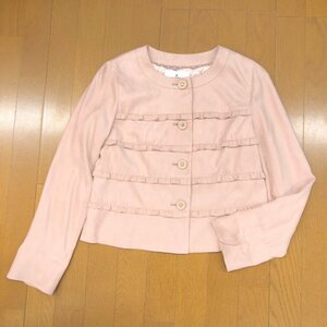 *Courreges Courreges eko suede frill design no color jacket 40(L) pink beige group Logo stamp button domestic regular goods for women 