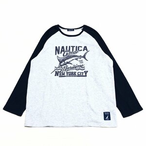 ●NAUTICA ノーティカ デカロゴプリント 裏起毛 スウェット トレーナー L グレー×濃紺 ネイビー プレッピー ストリート 国内正規品 メンズ