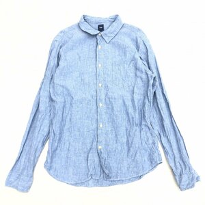 GAP ギャップ 麻 リネン100% シャンブレー シャツ L 紺系 インディゴ系 長袖 カジュアル 国内正規品 メンズ 紳士