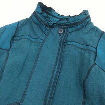 ●EIKO KONDO エイココンドウ 麻 リネン100% ジップアップ ドレスコート 42(XL) グリーン系 ジャケット 個性派 LL 2L ゆったり 大きい_画像4