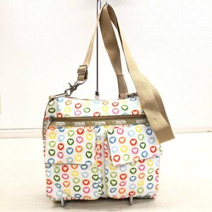 ●LeSportsac レスポートサック ハート ドット 水玉柄 ショルダーバッグ 白系 ホワイト系 クロスボディバッグ レディース 女性用 婦人