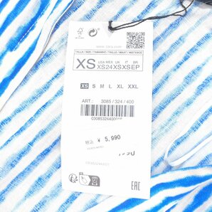 新品 ZARA ザラ 麻 リネン ウエスト開き ストライプ シャツ ワンピース XS ホワイト×ブルー 長袖 オープンカラー レディース 未使用の画像7