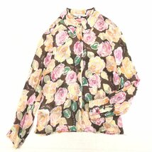 LAURA ASHLEY ローラアシュレイ シルク100% ワッシャー加工 総柄 シアー シャツ UK:8(JP:S相当) 花柄 ブラウス シースルー シワ加工 長袖_画像1