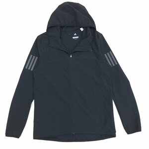 ●美品 adidas アディダス ウインドシェルジャケット O(XL) 黒 パーカー ジャージ ウィンドブレーカー ランニング 特大 大きい 2L LL 紳士