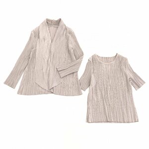 ●T-PLEATS ティプリーツ プリーツ ジャケット アンサンブル LL ベージュ 羽織り カットソー 半袖 XL 2L ゆったり 大きい 一宮繊維 女性用