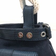 ●Rope ロペ リザード型押し 部分本革 レザー キャンバス ハンドバッグ 紺 ネイビー ショルダーバッグ ワンハンドル 裏地総柄 レディース_画像7