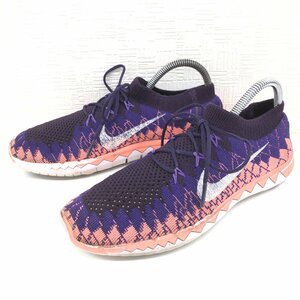 ●NIKE ナイキ フリー3.0 フライニット ランニングシューズ 23.5cm パープル× サーモンピンク スニーカー ジョギング トレーニング 女性用