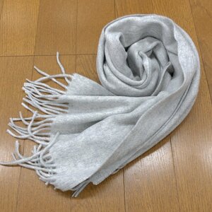 新品 Cashmere Scarf カシミヤ100% フリンジマフラー ライトグレー ストール ショール カシミア 未使用 ユニセックス メンズ レディース