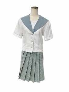 岡山[就実高等学校]女子制服 上下セット 夏 半袖セーラー服 スカート サイズ不明 W69 モリハナエ 中古品