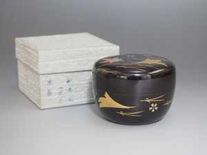 A2344 溜塗 春秋 平棗 化粧箱付 ☆ 茶道具 薄茶器 茶器 抹茶器 抹茶道具 茶懐石 茶事 茶の湯 漆器 木製 棗 茶入 茶壺 茶壷 美品 良品 無傷