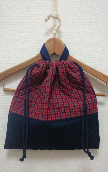 赤シンプルおしゃれなチェック柄☆体操服入れ☆ハンドメイドファミ