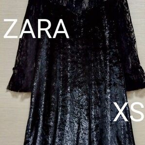 【ZARA　BASIC☆ザラベイシック】レース　ベロア　ワンピース　黒　XS 　膝丈