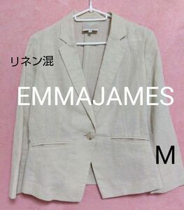 【エマジェイムス☆EMMAJAMES】リネン混　サマージャケット　ベージュ　Mサイズ　9号　コットンリネン　７分袖