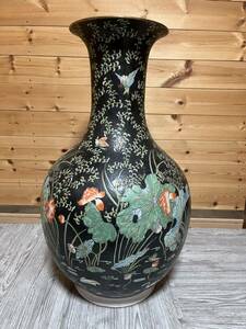 花瓶 花器 壺 大壺 色絵 鳥 花 フラワーベース 全長約76cm 現状品 直接引き取り歓迎
