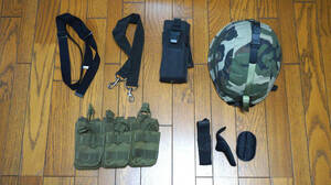 PASGTヘルメット、暗視装置固定キット、マガジンポーチ、スリング/個人装備/ウッドランド迷彩