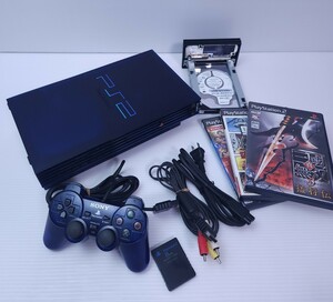 美品 動作品 希少カラー ミッドナイトブルー PS2 本体 プレイステーション2 SCPH-50000MB/NH ゲームソフト+メモリカード セット(-H-11)