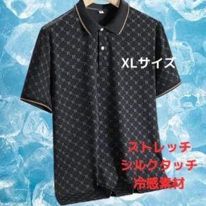 半袖 ポロシャツ ドット柄 XL ブラック×ゴールド カジュアル かっこいい