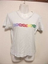 assk7-26☆CORAL FLOWER　半袖VネックTシャツ　トップス　ハイビスカス　カジュアル　水色系_画像1