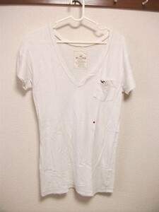 assk7-66☆HOLLISTER　メンズ　半袖VネックTシャツ　トップス　胸ポケット　オフホワイト　Sサイズ　綿100%