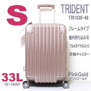 未使用 キャリーケース 機内持ち込み 小型 フレーム 頑丈 上質 Sサイズ スーツケース TRI1030 ダブルキャスター 可愛い ピンクゴールドM129