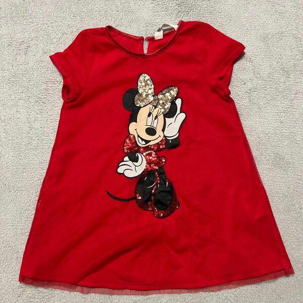 H&M ミニーマウス　 半袖Tシャツ ディズニー Disney 赤　チュニック　2-3y 100センチ　タグ記名無し　汚れあり