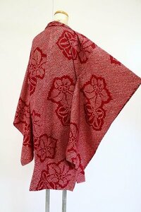 【着物フィ】アンティーク 長羽織 身丈96cm 紅赤 レトロ 大正モダン 仕立て上がり 正絹 kimono 15681
