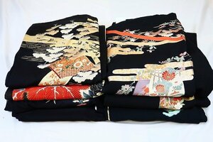 【着物フィ】1円 黒留袖 7枚 まとめて 古典 刺繍 比翼仕立て 金駒刺繍 お土産 海外 結婚式　仕立上がり　15748