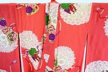 【着物フィ】アンティーク 小紋 身丈140.5cm ピンク ビビット 大正ロマン レトロ　正絹　仕立て上がり　kimono 袷 15753_画像7