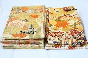 【着物フィ】アンティーク 丸帯 7本セット まとめて　鶴　松　刺繍　正絹　大正ロマン　レトロ　お洒落 豪華　15777