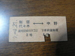 星晃旧蔵 戦前 硬券 新宿代々木 中野 昭和10年 中野駅発行