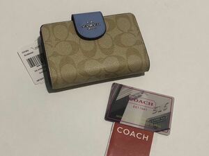 ［1円スタート］COACH コーチ　折財布　二つ折り　　カーキブルー　新品未使用　c0082