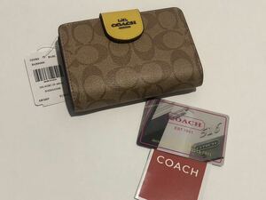 ［1円スタート］COACH コーチ　折財布　二つ折り　　　イエロー　ライトカーキカラー　新品未使用　c0082