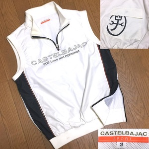 CASTELBAJAC SPORT カステルバジャック ライカ社 家紋 ロゴ プリント メッシュ裏地 ハーフジップ ゴルフ ベスト メンズ 3 M位 オフホワイト