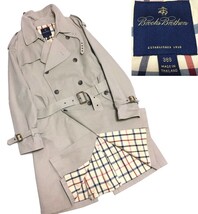 稀少 Brooks Brothers ブルックスブラザーズ 一枚袖 コットン地 チェック柄裏地 ダブルブレスト トレンチコート メンズ 38S M位 ベージュ_画像1