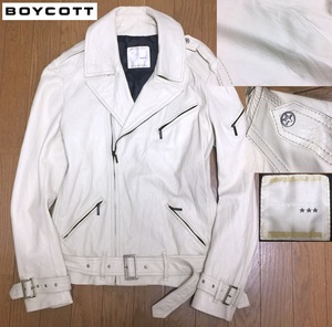 美品 定価65,000円 BOYCOTT ボイコット ワールド パキスタン製 柔らか 羊革 ラムレザー ダブル ライダースジャケット メンズ 3 細身 L 白系