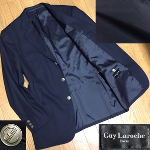 Guy Laroche Paris ギ・ラロッシュ 日本製 ウール 3B 紺ブレザー シングル テーラードジャケット メンズ 50M L位 ダークネイビーの画像1