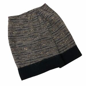 B374 Lautreamont Lautreamon коленя юбка для юбки дно шелк смешанный ангола смешанные коричневые дамы 36 сделано в Японии
