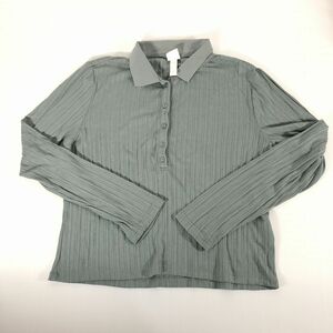 エイチアンドエム H&M ポロ カーディガン レディース L -XL ニット セーター ホワイトグリーン 美品 中古 送料185円